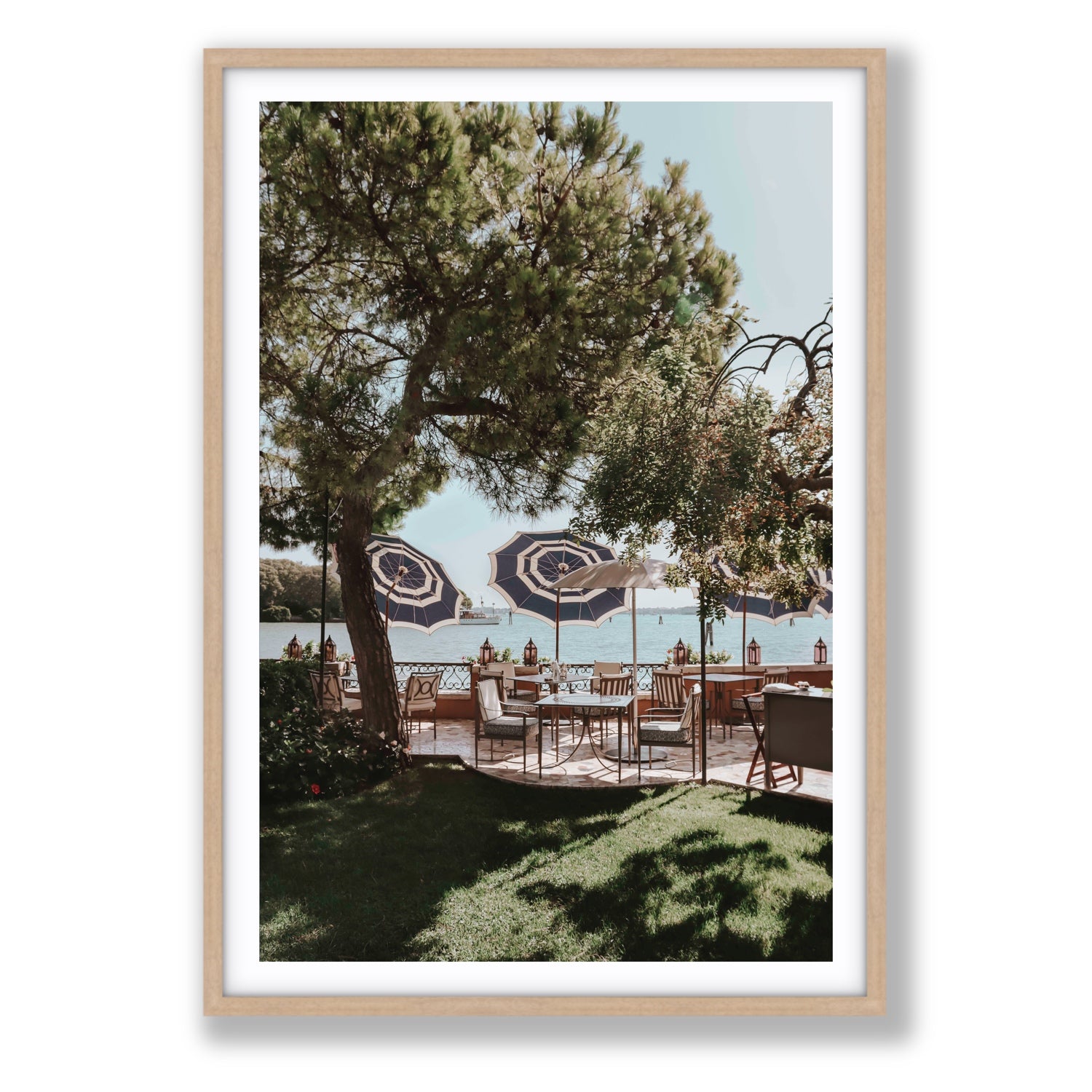 Tranquil Gardens Venice Italian wall art Statement fine art print in natural oak frame with matboard