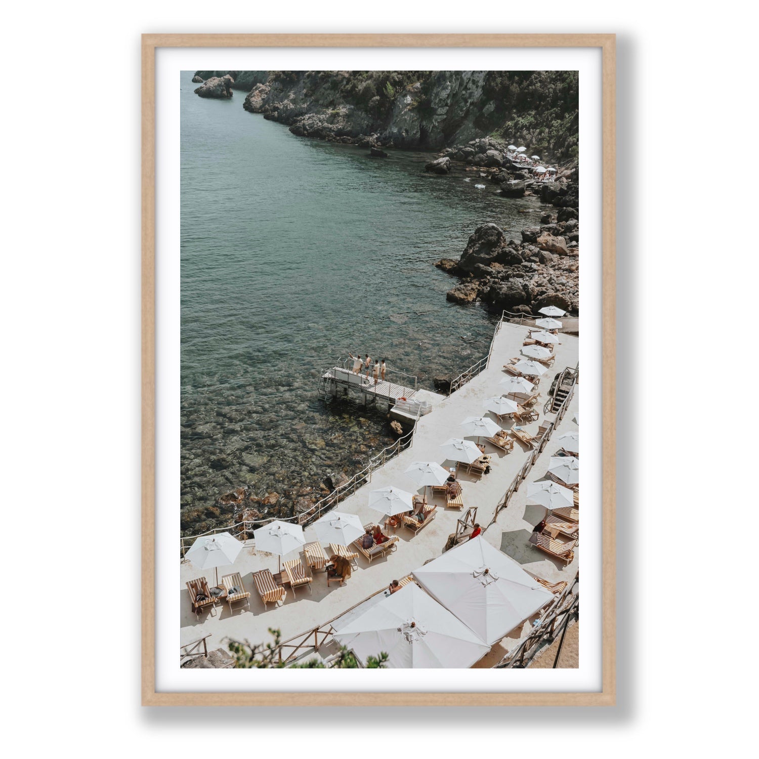 Pier Perspectives Tuscany coastal Italian wall art Statement fine art print in natural oak frame with matboard