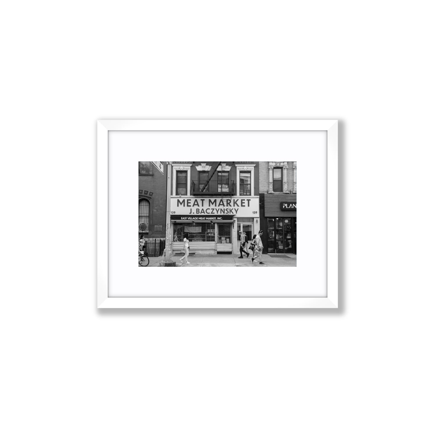 Meat District New York NYC Black & White wall art Small fine art print in white frame with matboard