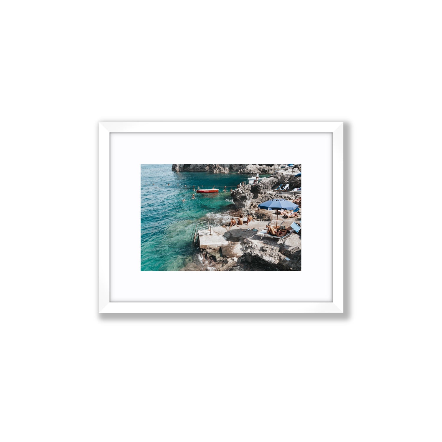 Serenity By The Sea Capri Mediterranean wall art Small fine art print in white frame with matboard