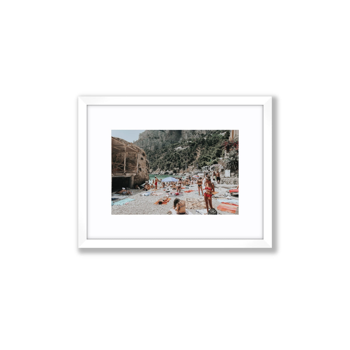 Spiaggia Da Gioia Capri beach coastal wall art Small fine art print in white frame with matboard