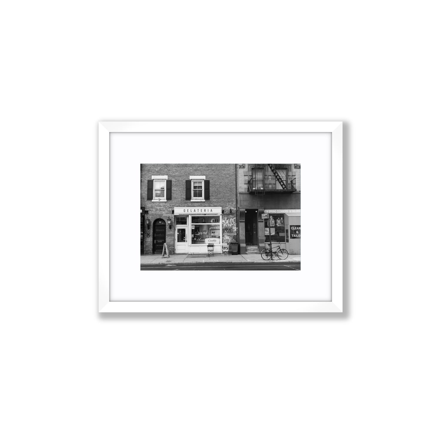 West Village Dolcezza New York NYC Black & White wall art Small fine art print in white frame with matboard