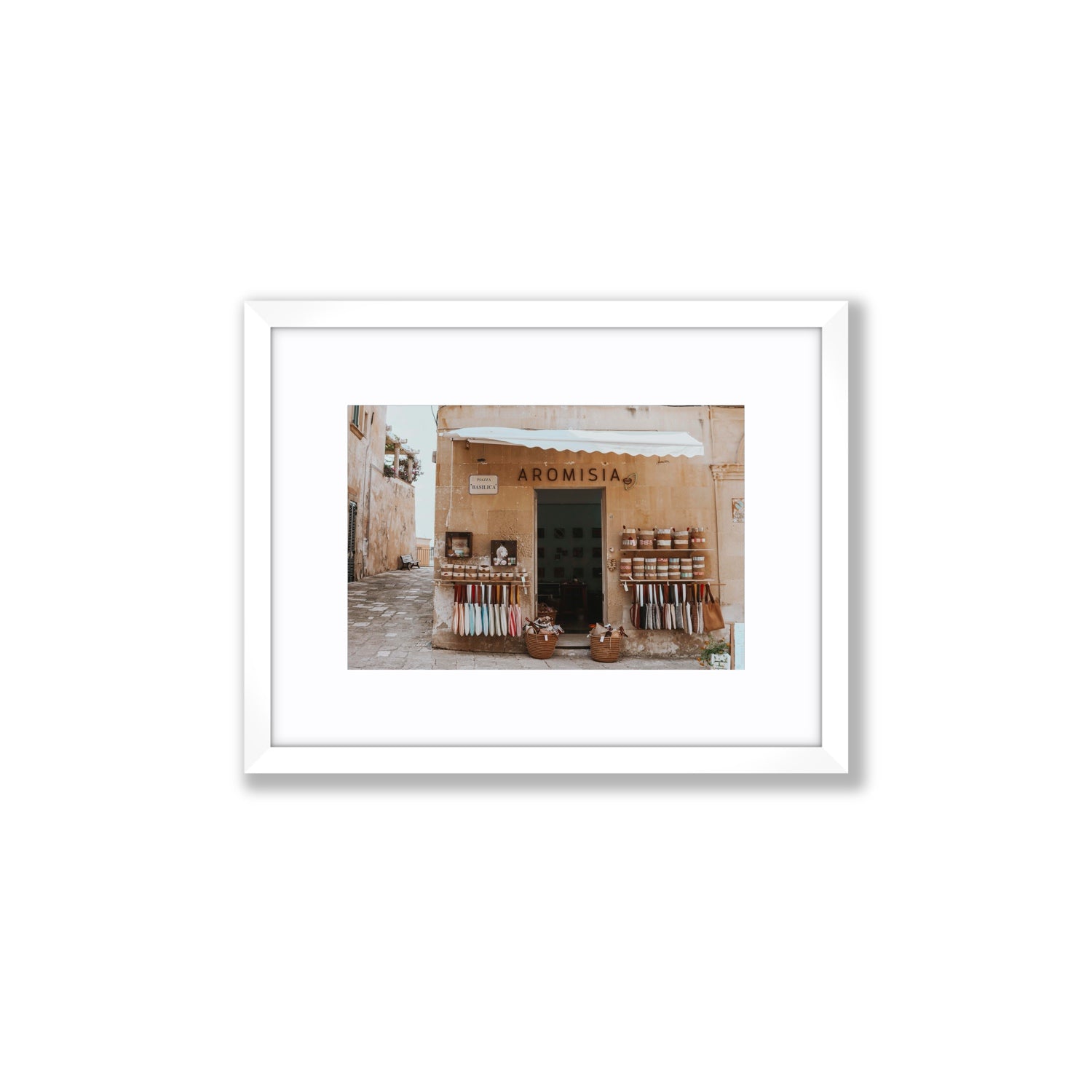 Aromisia Puglia Otranto Italian wall art Small fine art print in white frame with matboard