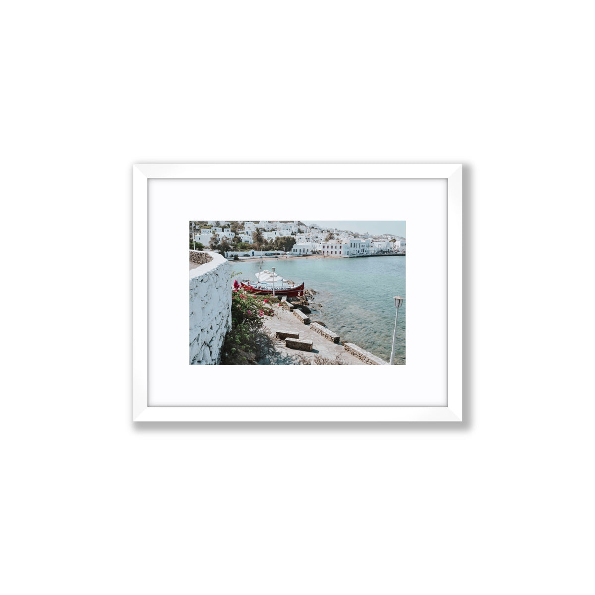 Harika Mykonos Greek island wall art Small fine art print in white frame with matboard