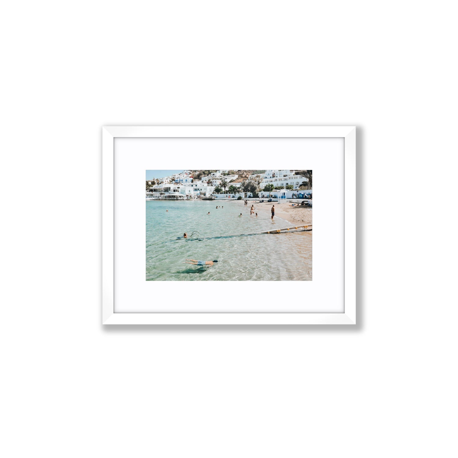 Bathe Yourself In Beauty Mykonos Greek island wall art Small fine art print in white frame with matboard