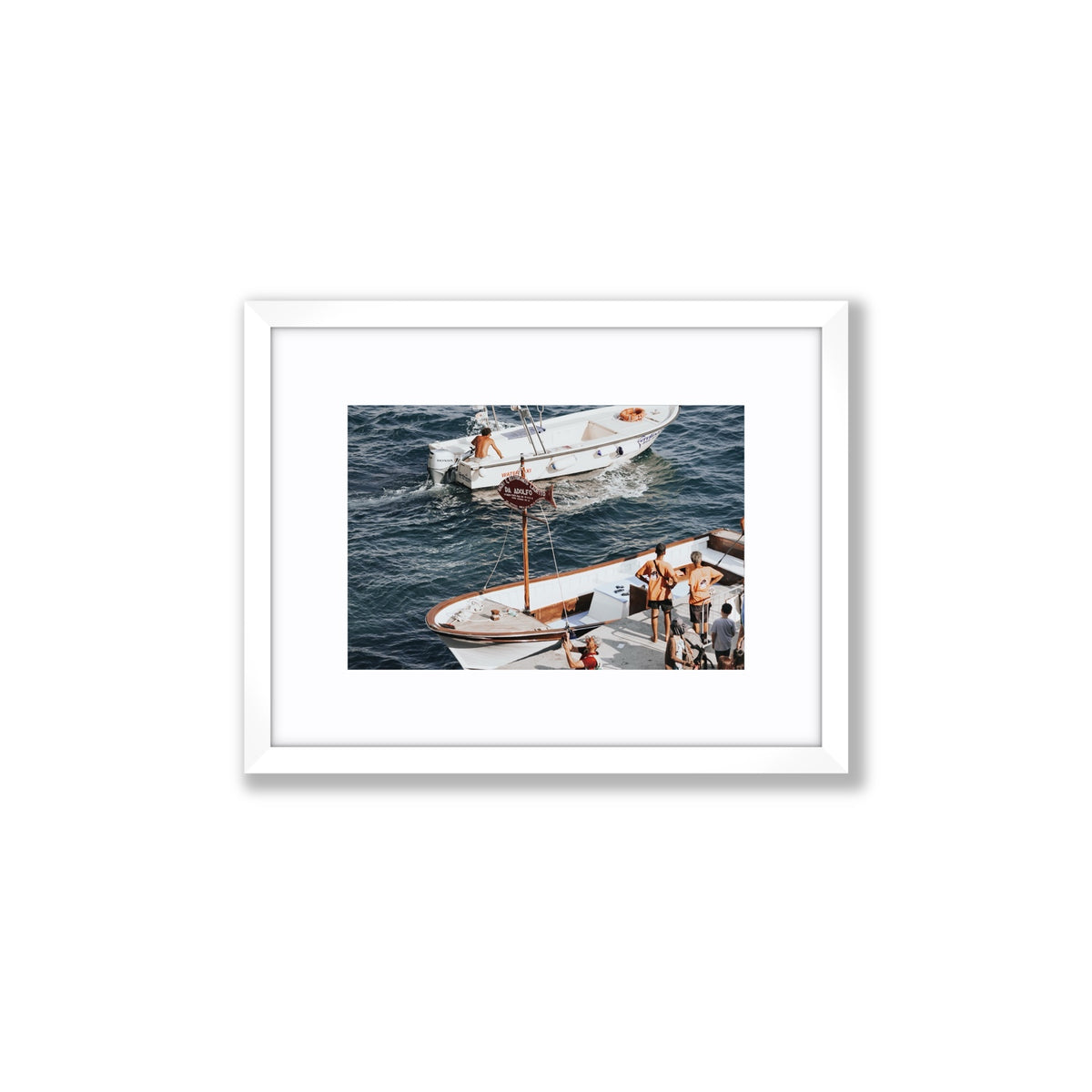 Water Taxi Positano wall art Small fine art print in white frame with matboard