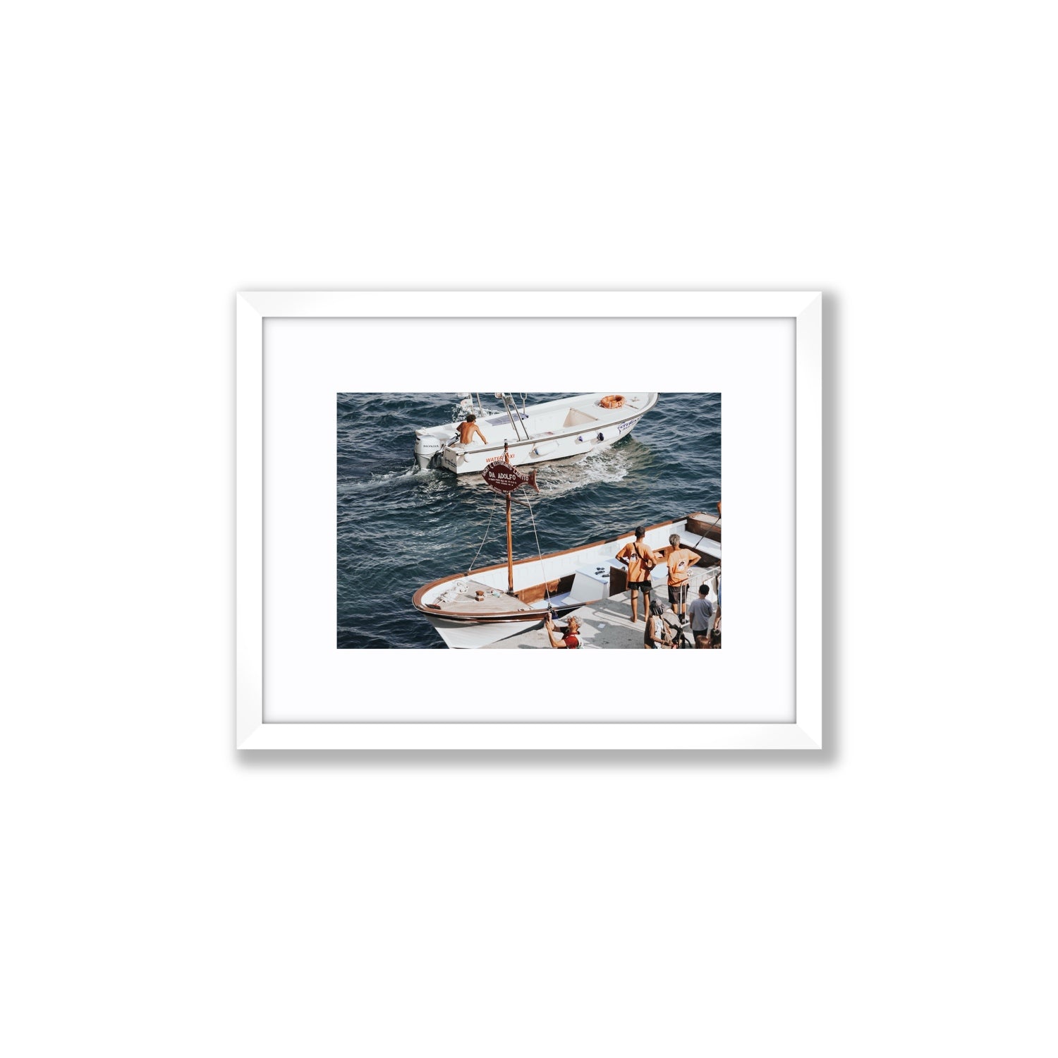 Water Taxi Positano wall art Small fine art print in white frame with matboard