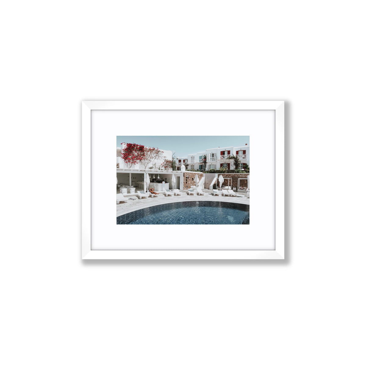 Got The First Lounge Mykonos Greek island wall art Small fine art print in white frame with matboard