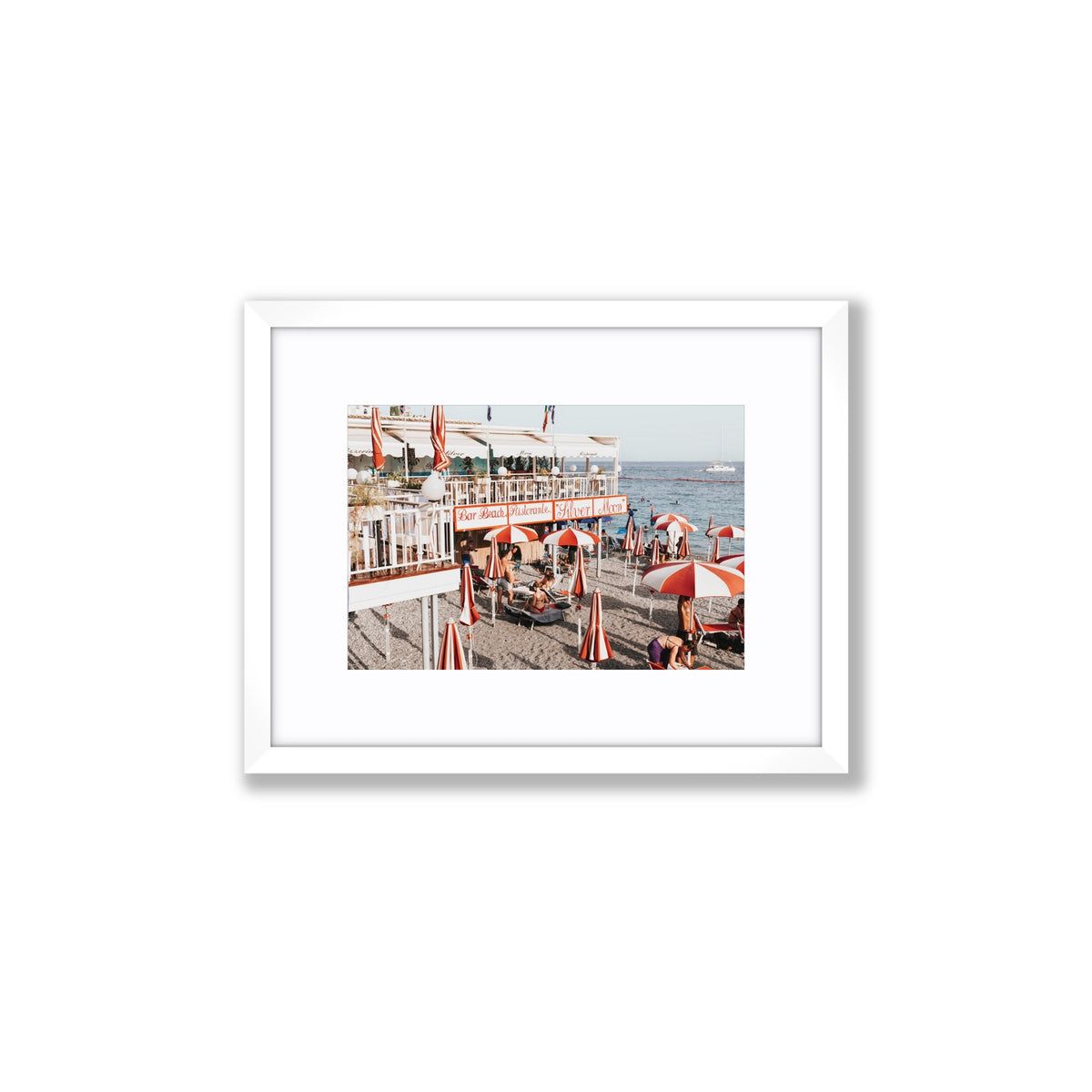 Silver Moon Amalfi Mediterranean wall art Small fine art print in white frame with matboard