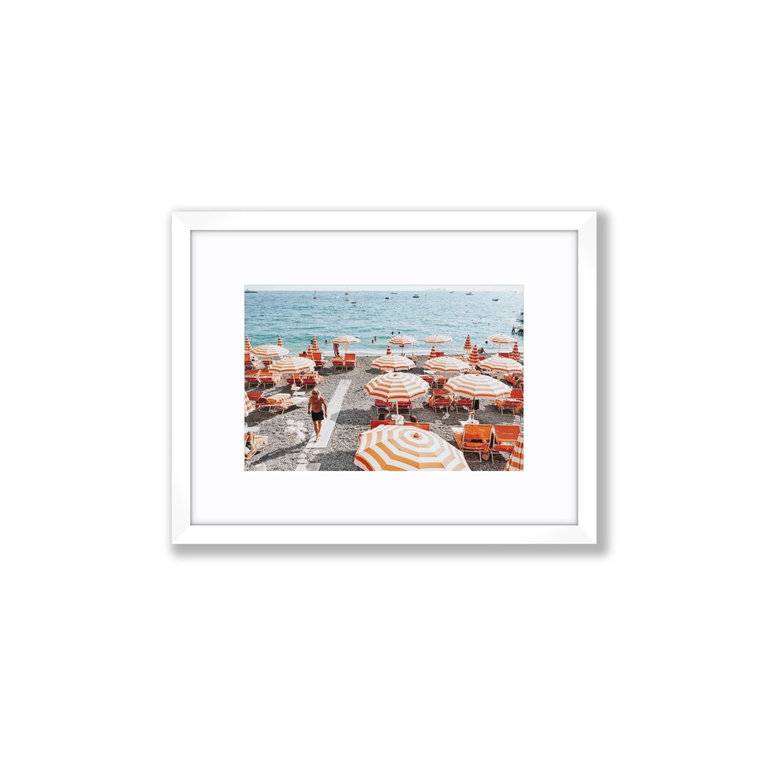 Shoreline Strut Positano wall art Small fine art print in white frame with matboard