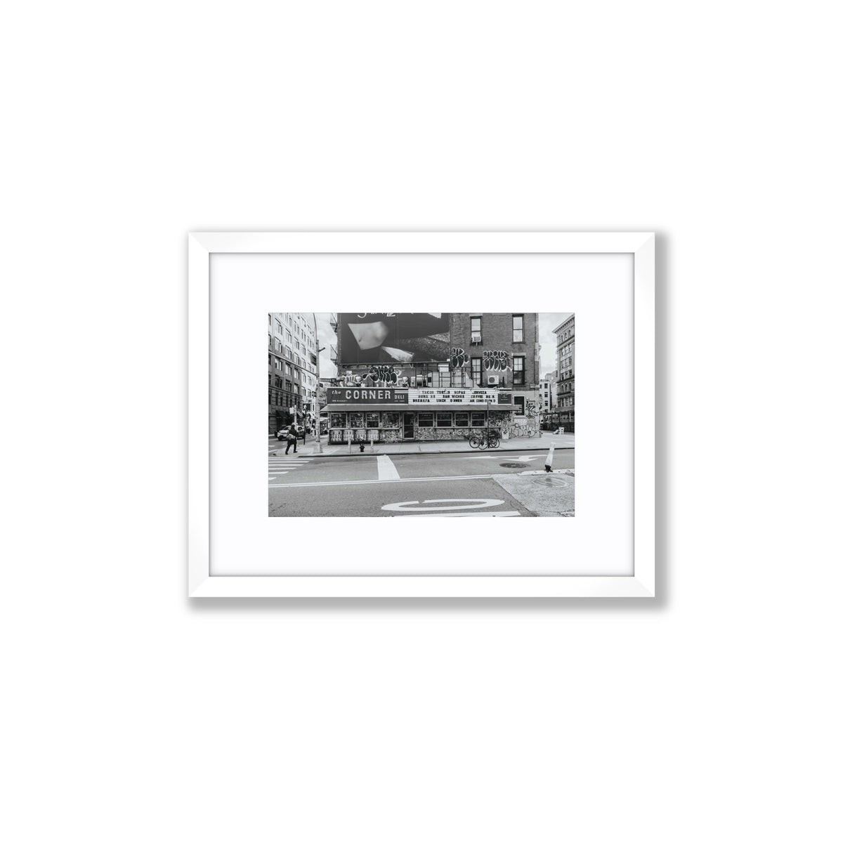 Kenmare Street New York NYC Black & White wall art Small fine art print in white frame with matboard