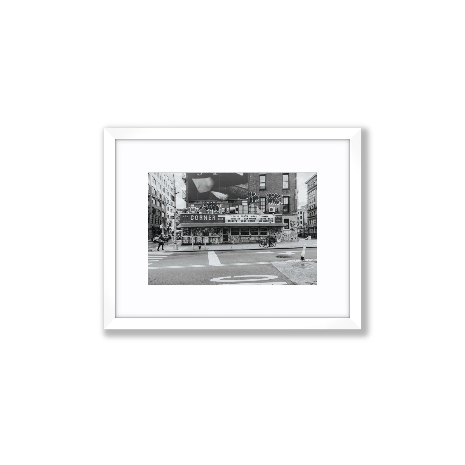 Kenmare Street New York NYC Black & White wall art Small fine art print in white frame with matboard