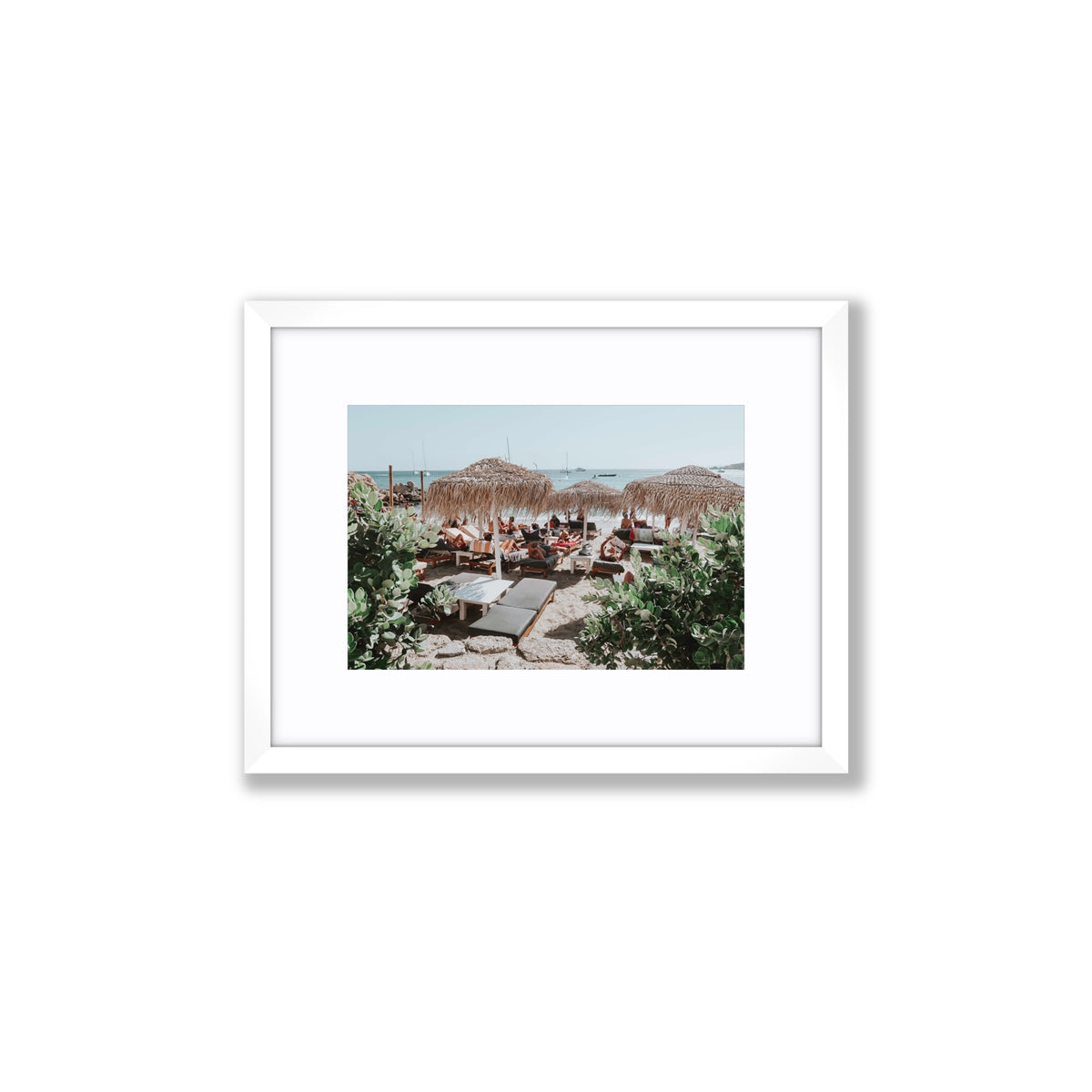 Greek Haven Mykonos Greek island coastal wall art Small fine art print in white frame with matboard
