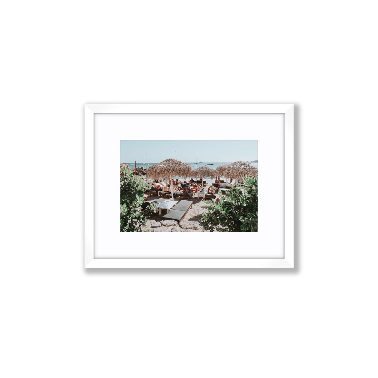 Greek Haven Mykonos Greek island coastal wall art Small fine art print in white frame with matboard