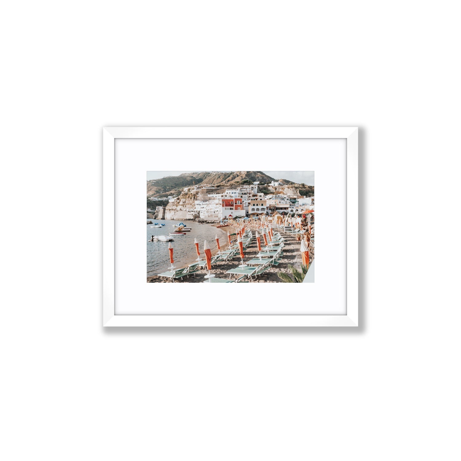 Sole Estivo Ischia Italian coastal wall art Small fine art print in white frame with matboard