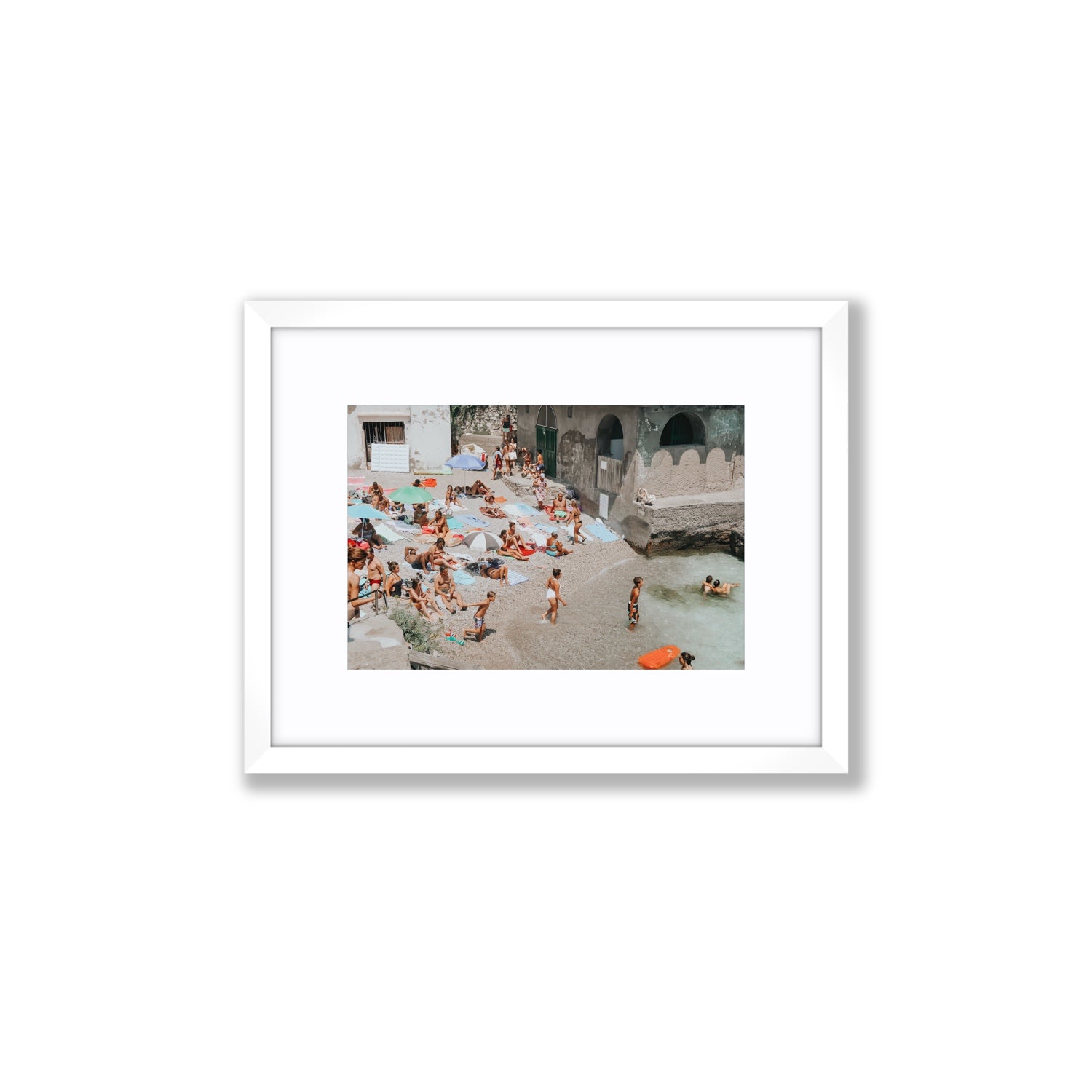 Heatwave Capri beach coastal wall art Small fine art print in white frame with matboard