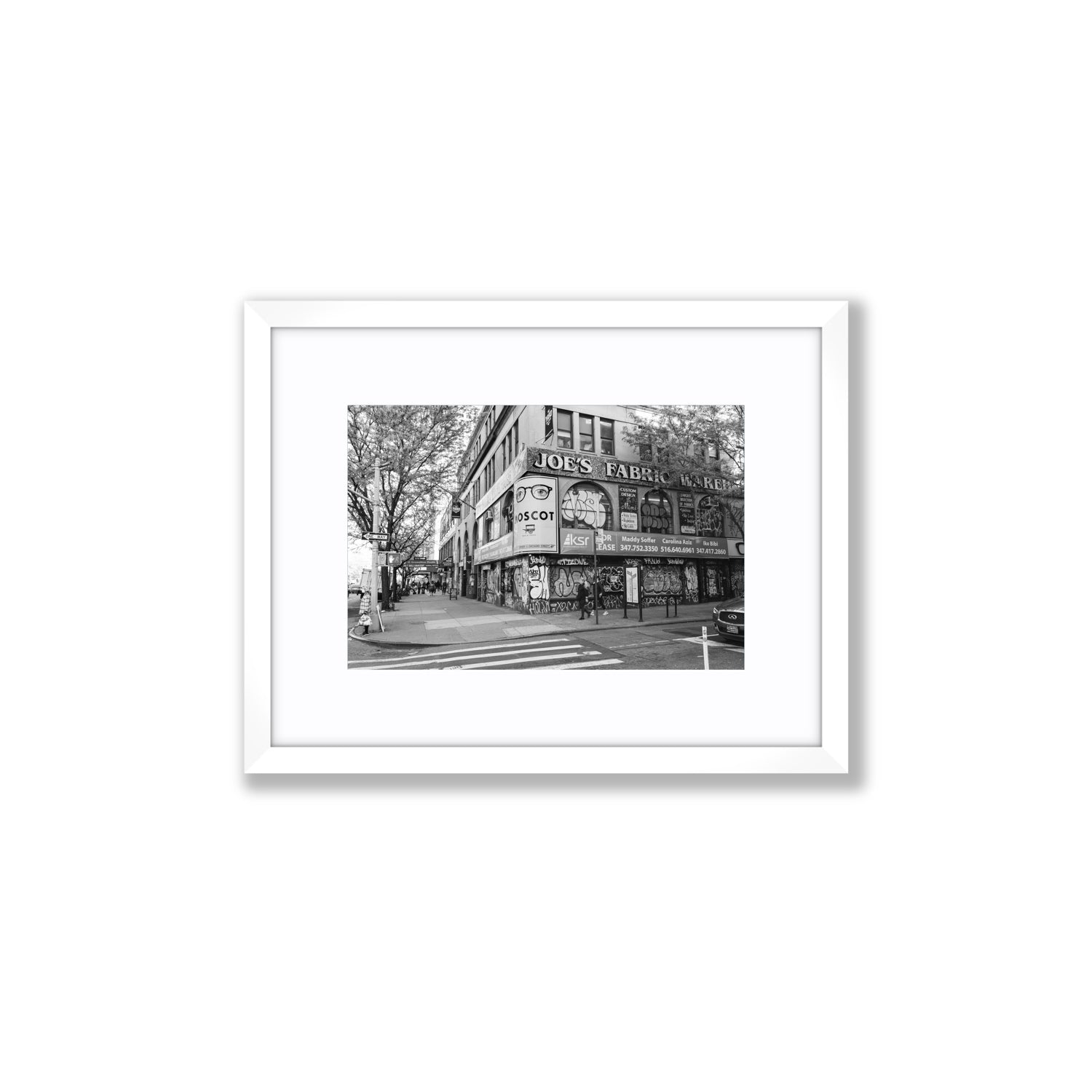 Wall Poetry New York NYC Black & White wall art Small fine art print in white frame with matboard