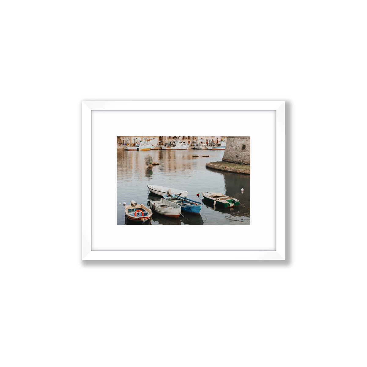Cinque Barche Puglia Gallipoli Italian art print Small fine art print in white frame with matboard
