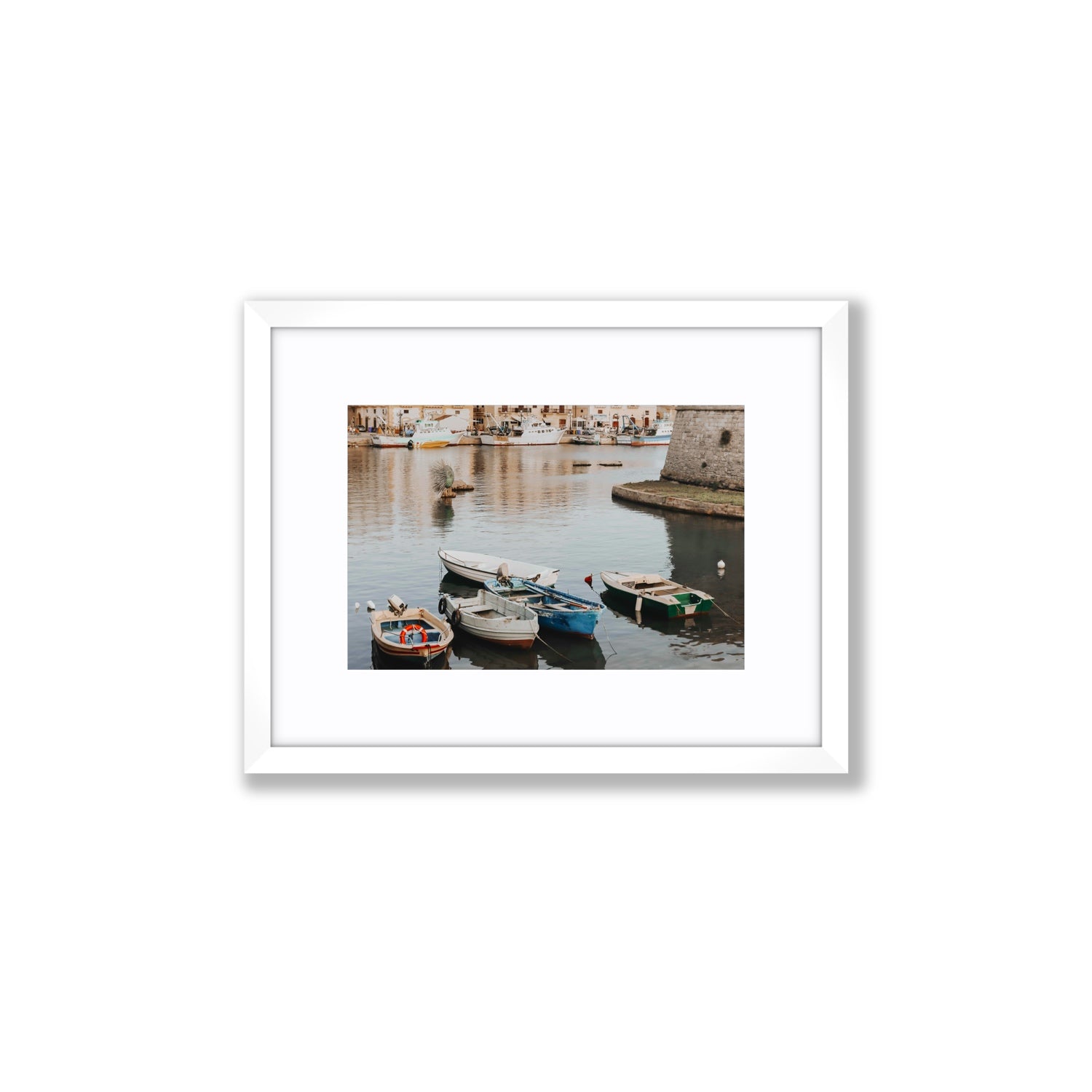 Cinque Barche Puglia Gallipoli Italian art print Small fine art print in white frame with matboard