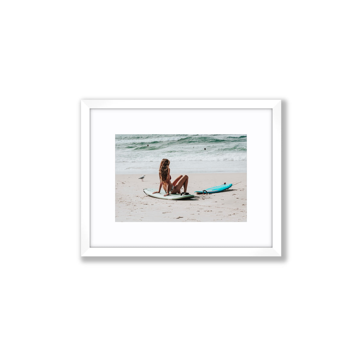 Ciao Bella Byron Bay Surf coastal wall art Small fine art print in white frame with matboard