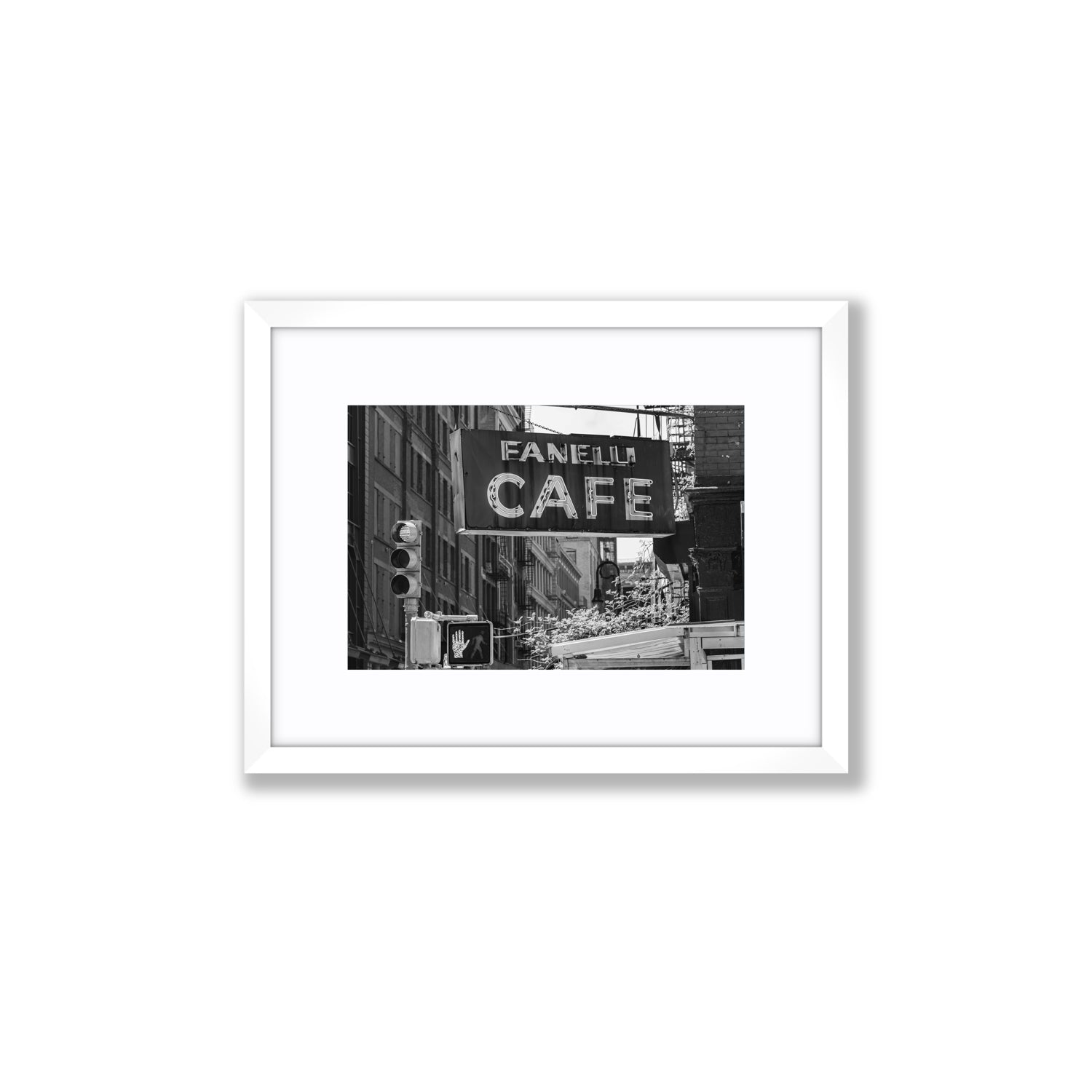 Soho Neon New York NYC Black & White wall art Small fine art print in white frame with matboard