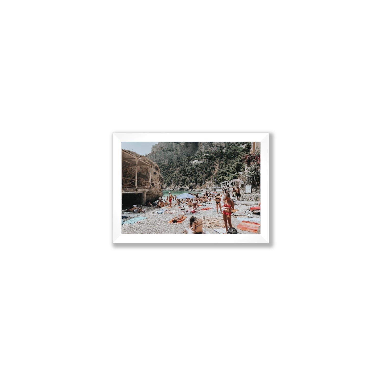 Spiaggia Da Gioia Capri beach coastal wall art Small full-bleed fine art print in white frame
