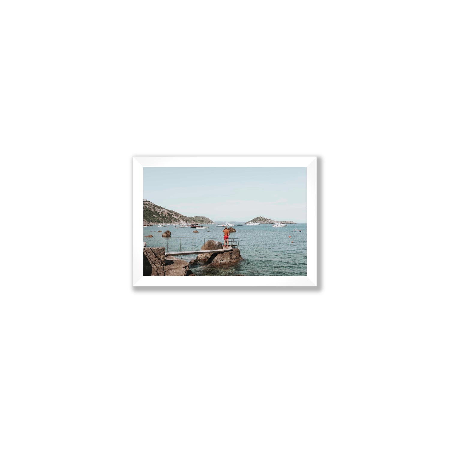 Out Of Office Tuscany coastal Italian wall art Small full-bleed fine art print in white frame