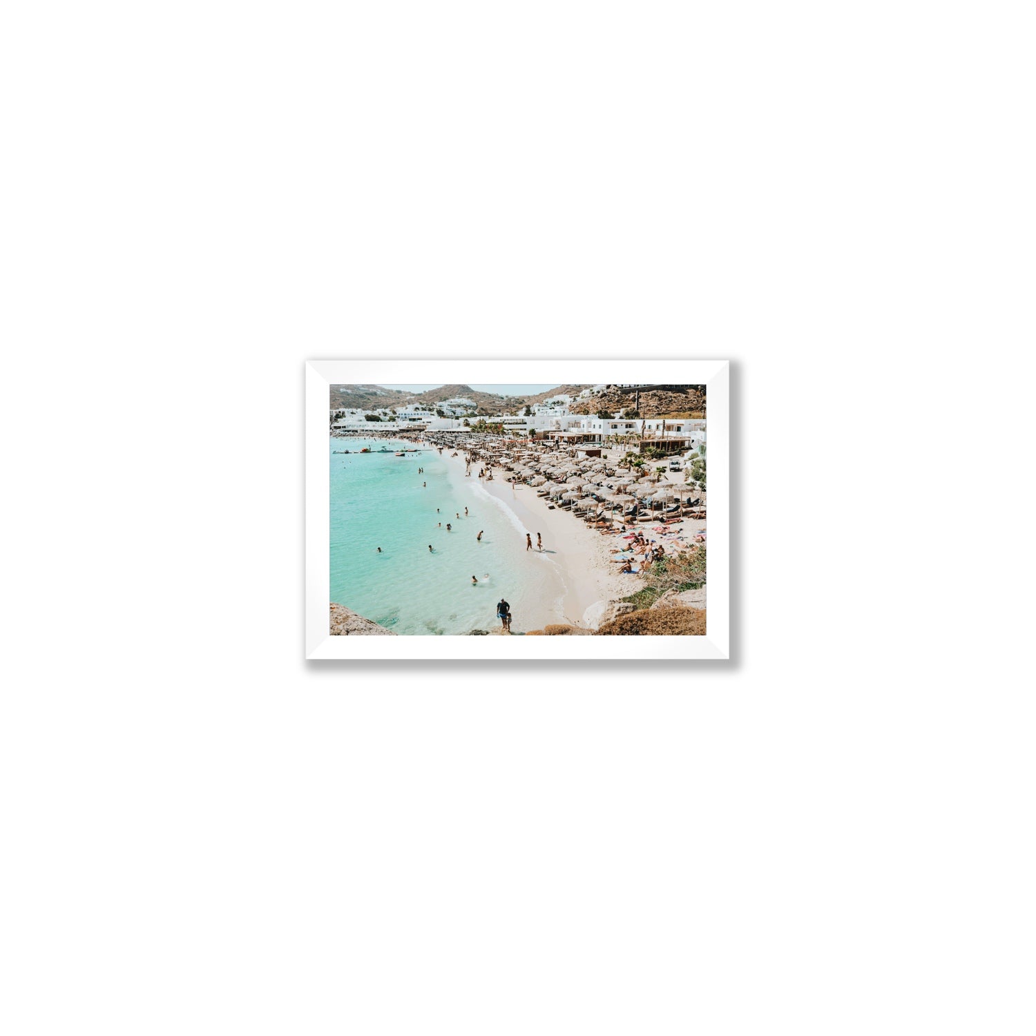 Aquaholic Mykonos Greek island wall art Small full-bleed fine art print in white frame