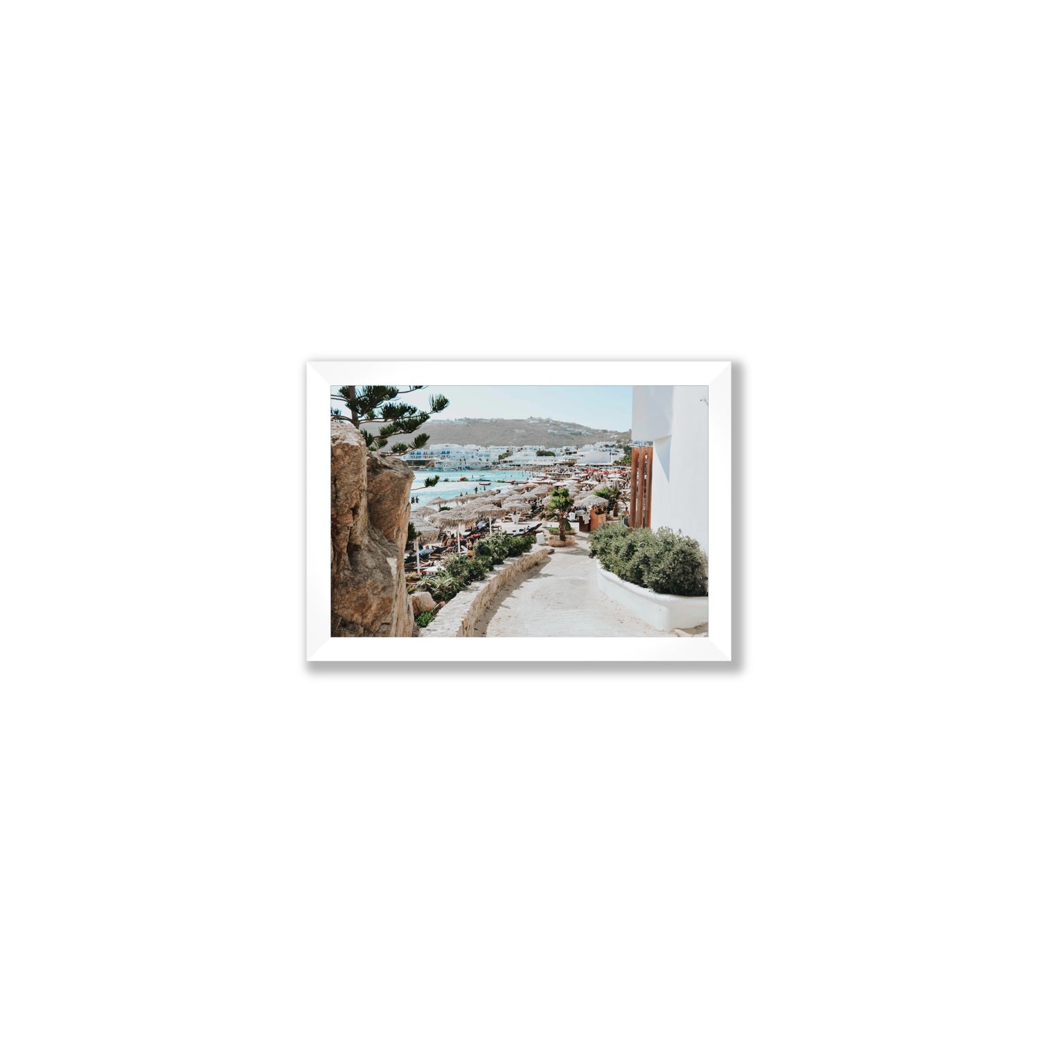 Kalimera Mykonos Greek island wall art Small full-bleed fine art print in white frame
