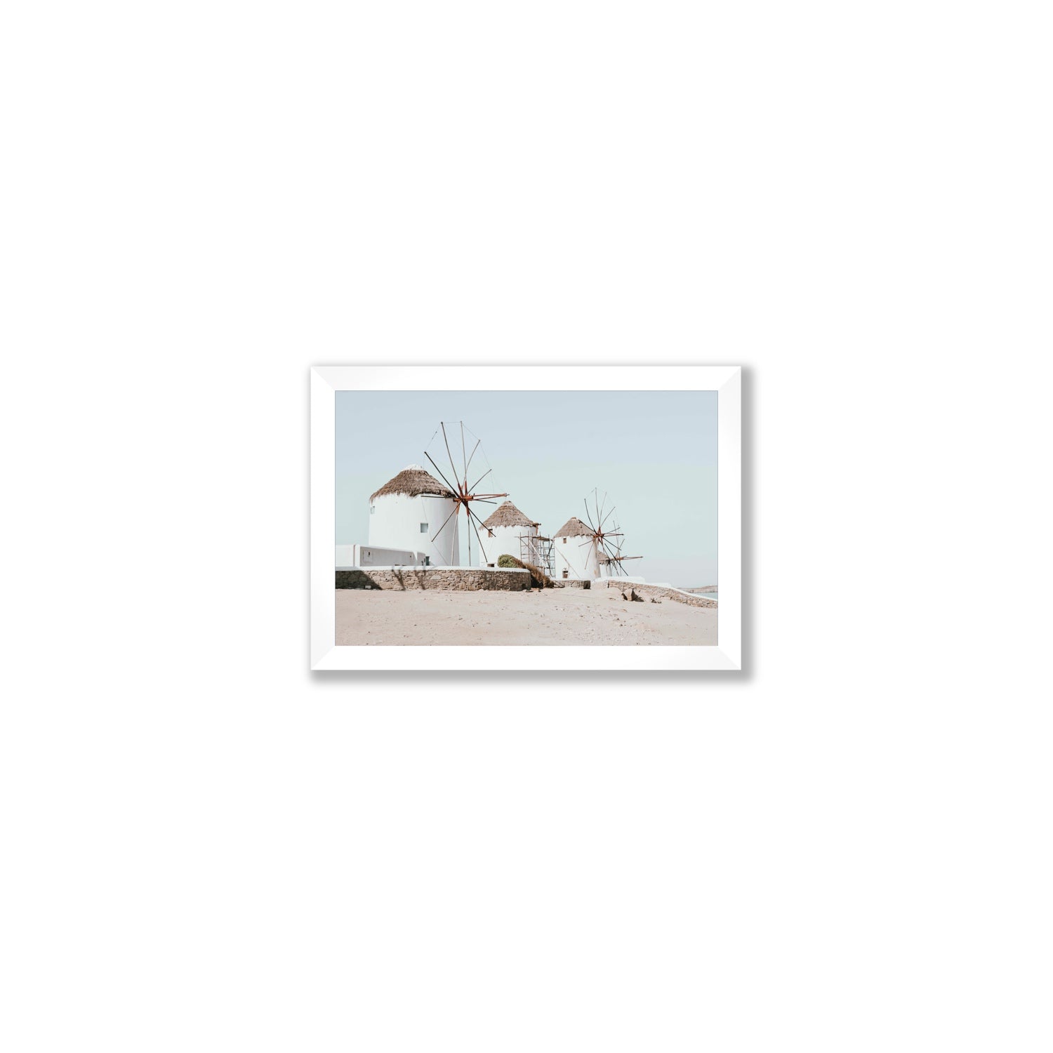 Rustic Icons Mykonos Greek island wall art Small full-bleed fine art print in white frame