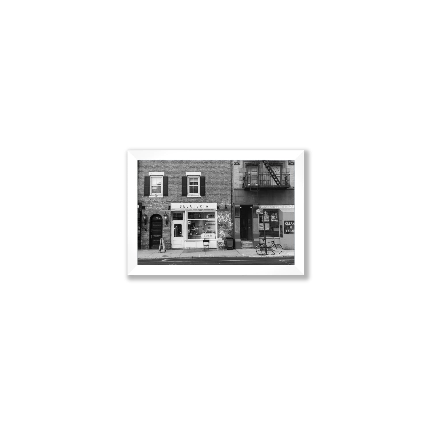 West Village Dolcezza New York NYC Black & White wall art Small full-bleed fine art print in white frame