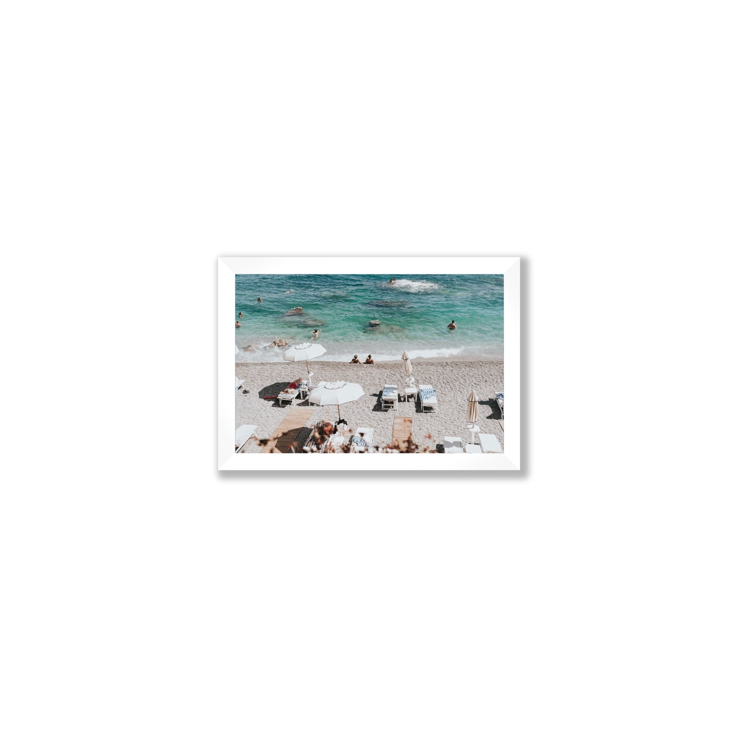 Amicizia Amalfi Italian beach wall art Small full-bleed fine art print in white frame