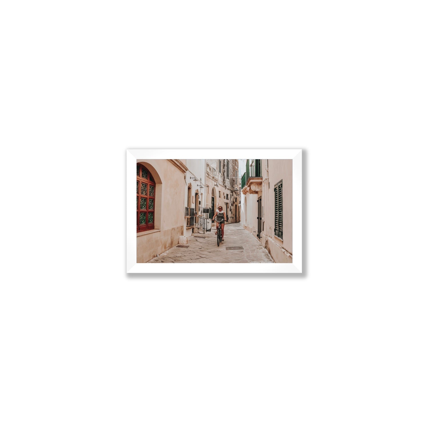 La Donna In Bicicletta Puglia Wall Italian fine art print Small full-bleed fine art print in white frame