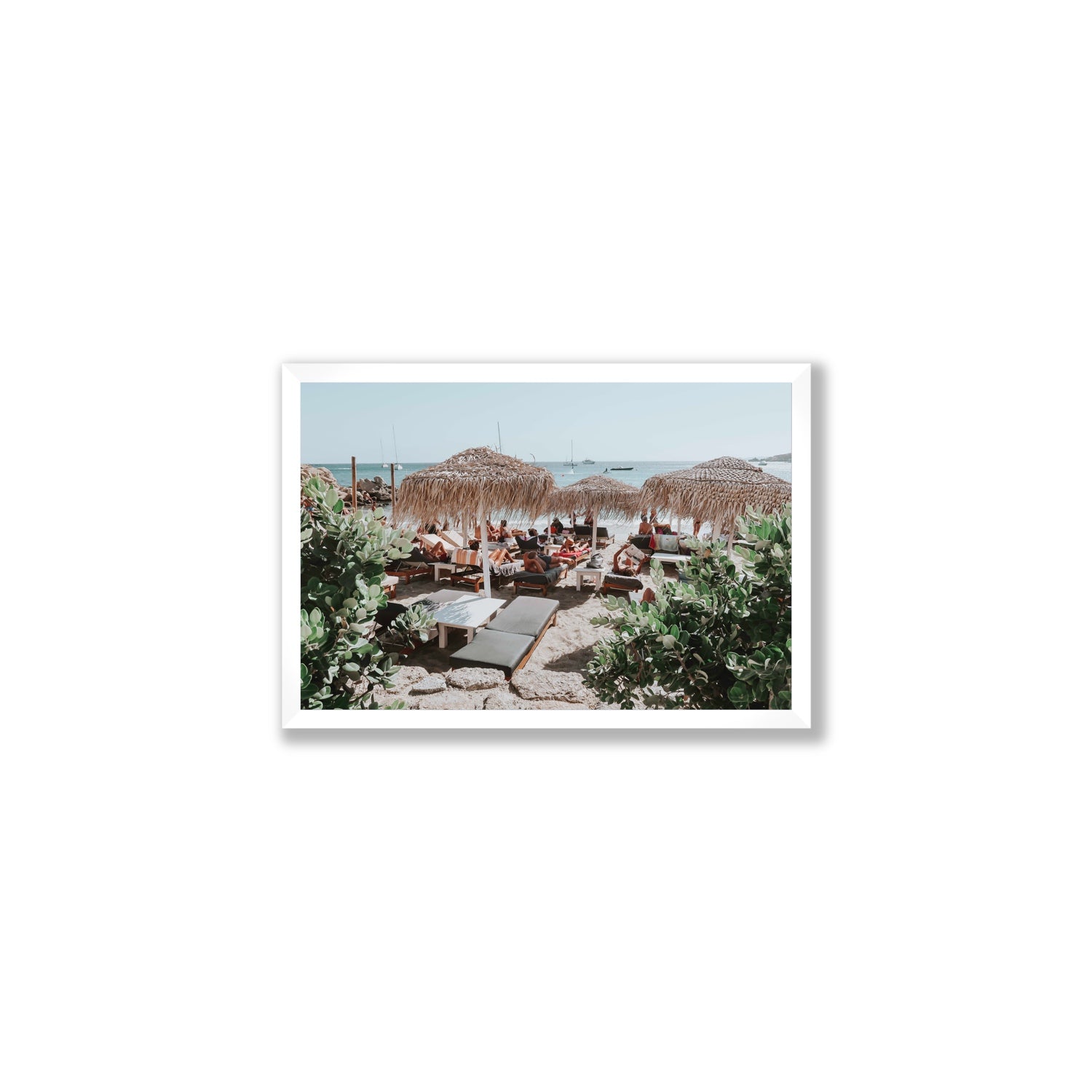 Greek Haven Mykonos Greek island coastal wall art Medium full-bleed fine art print in white frame