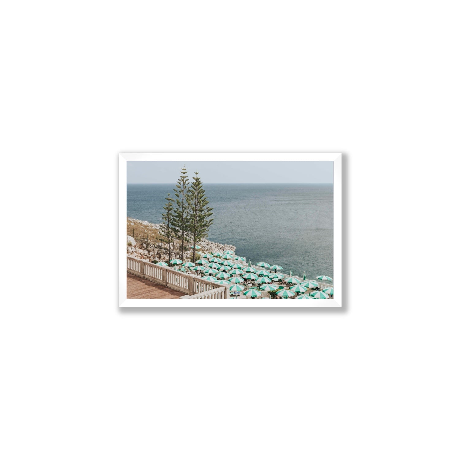 Azure Horizon Puglia beach coastal wall art Medium full-bleed fine art print in white frame
