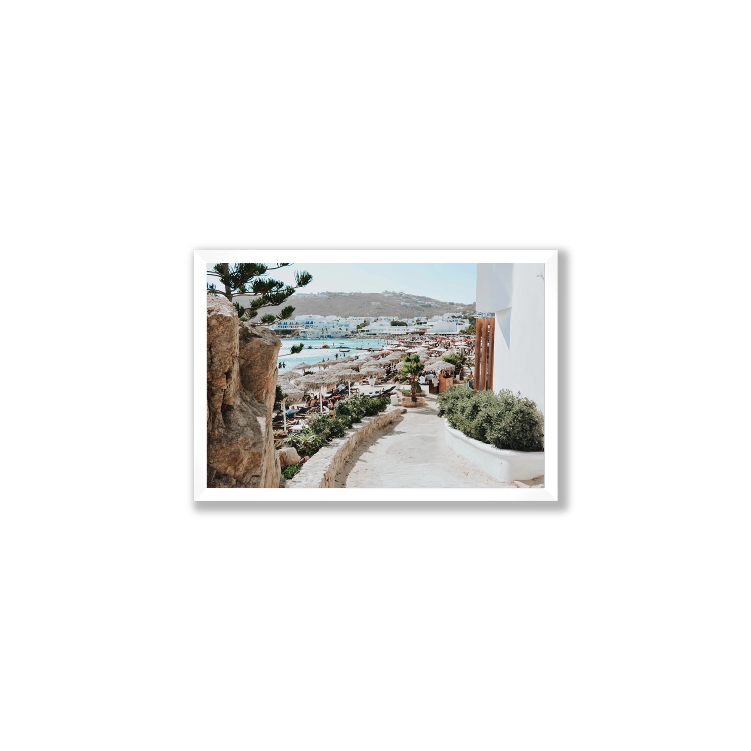 Kalimera Mykonos Greek island wall art Medium full-bleed fine art print in white frame