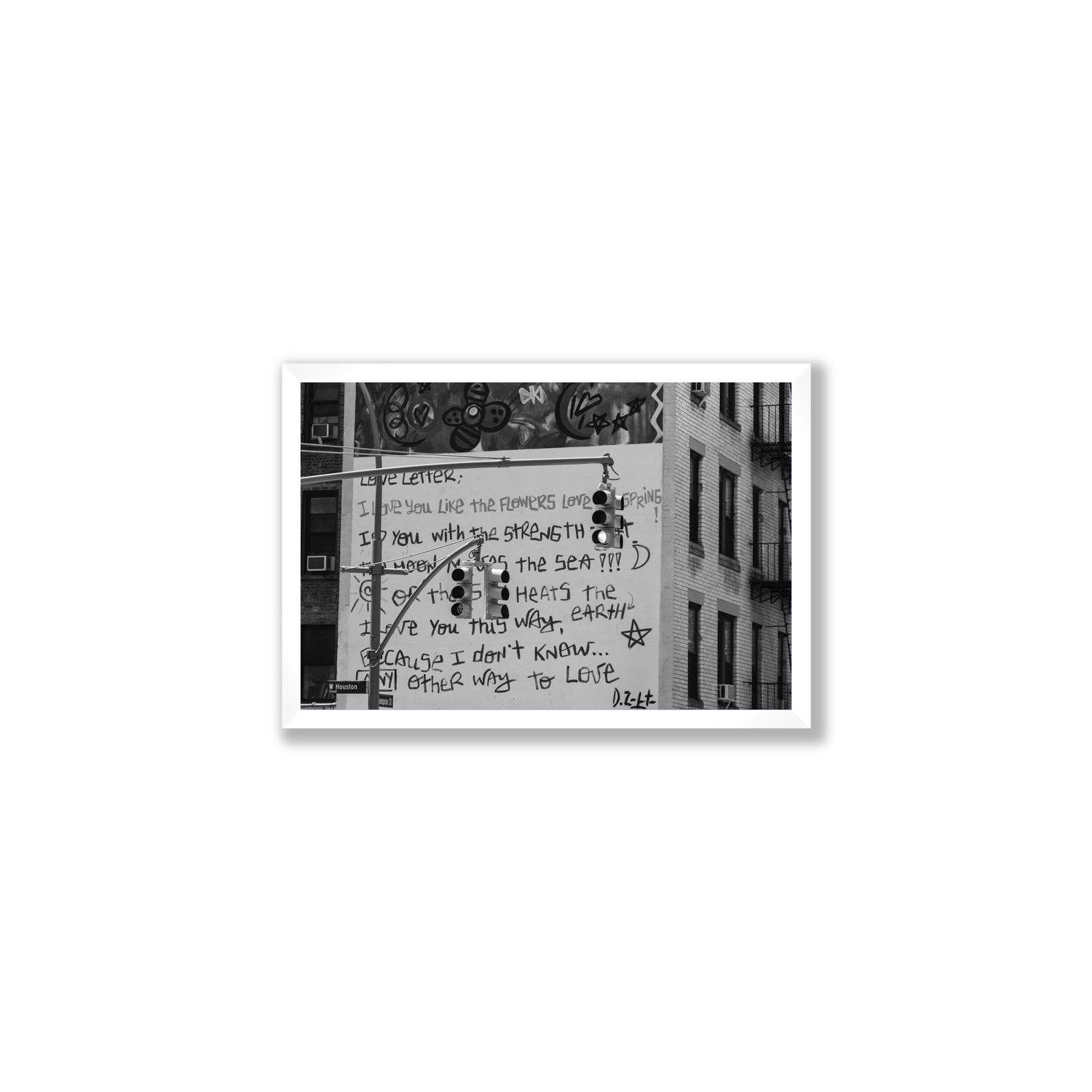 Love Letter New York NYC Black & White wall art Medium full-bleed fine art print in white frame