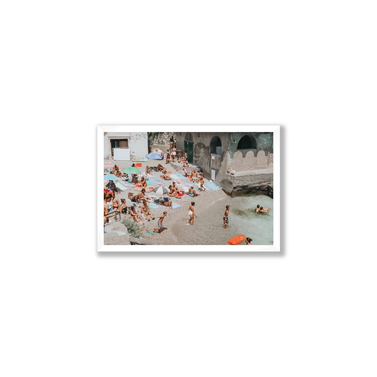 Heatwave Capri beach coastal wall art Medium full-bleed fine art print in white frame