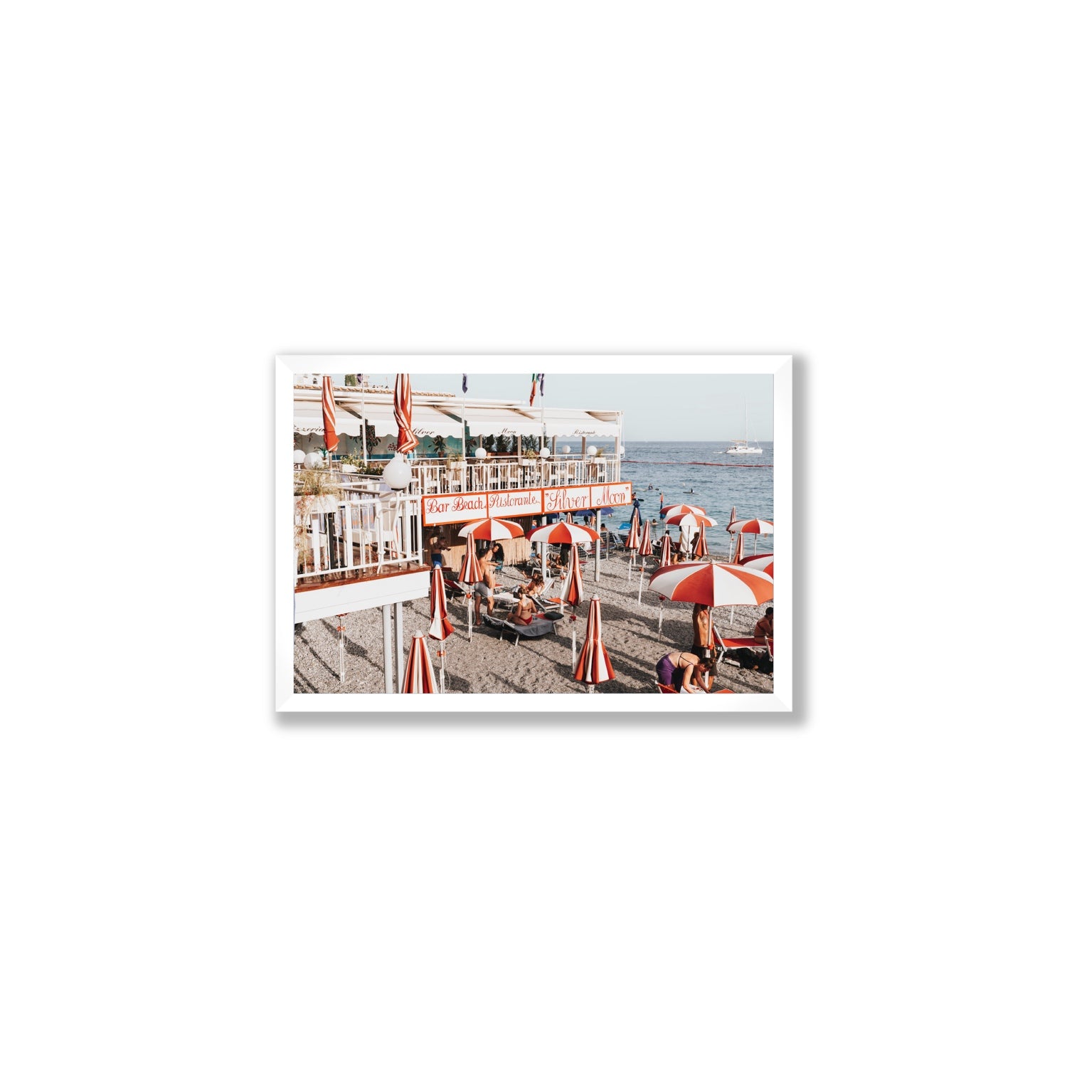 Silver Moon Amalfi Mediterranean wall art Medium full-bleed fine art print in white frame