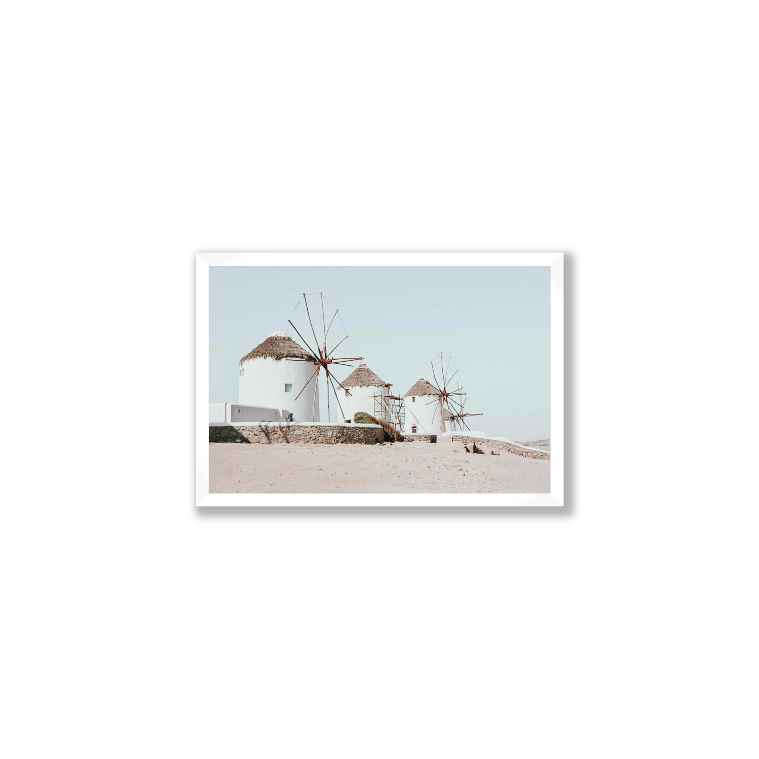 Rustic Icons Mykonos Greek island wall art Medium full-bleed fine art print in white frame