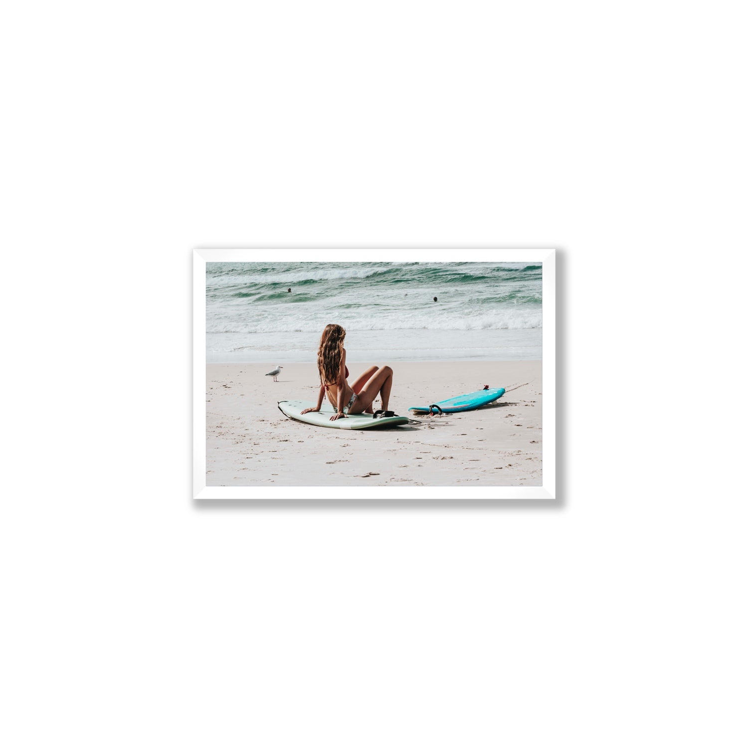 Ciao Bella Byron Bay Surf coastal wall art Medium full-bleed fine art print in white frame