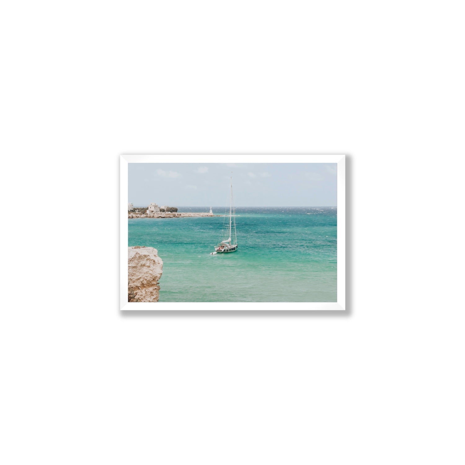 Adriatic Escape Puglia Italian coastal decor wall art Medium full-bleed fine art print in white frame