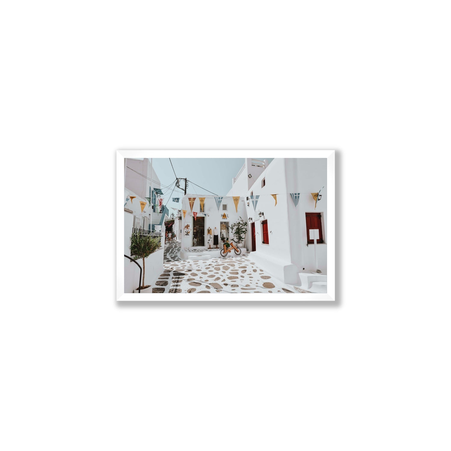 Cruising The Streets Mykonos Greek island wall art Medium full-bleed fine art print in white frame