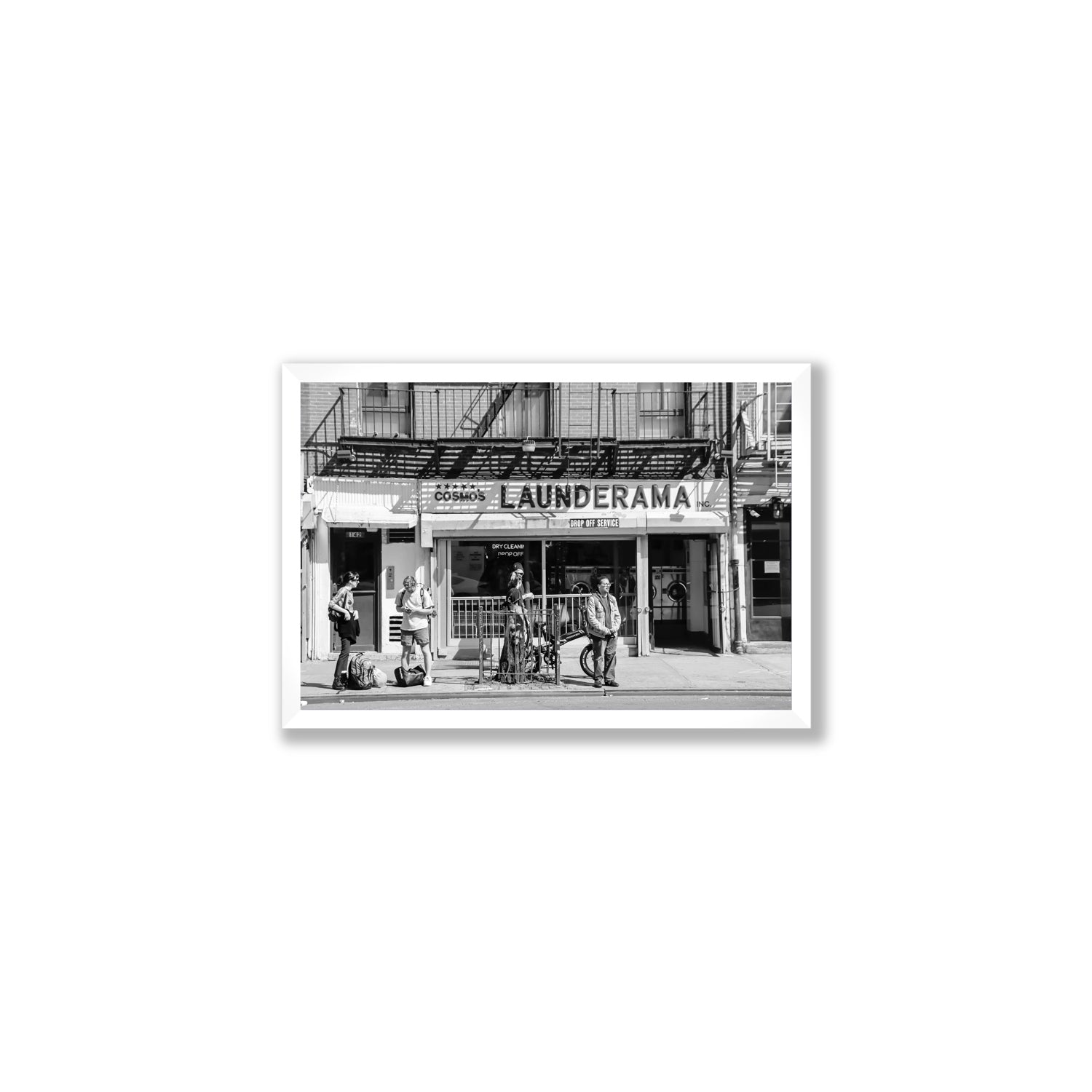 Launderama New York NYC Black & White wall art Medium full-bleed fine art print in white frame