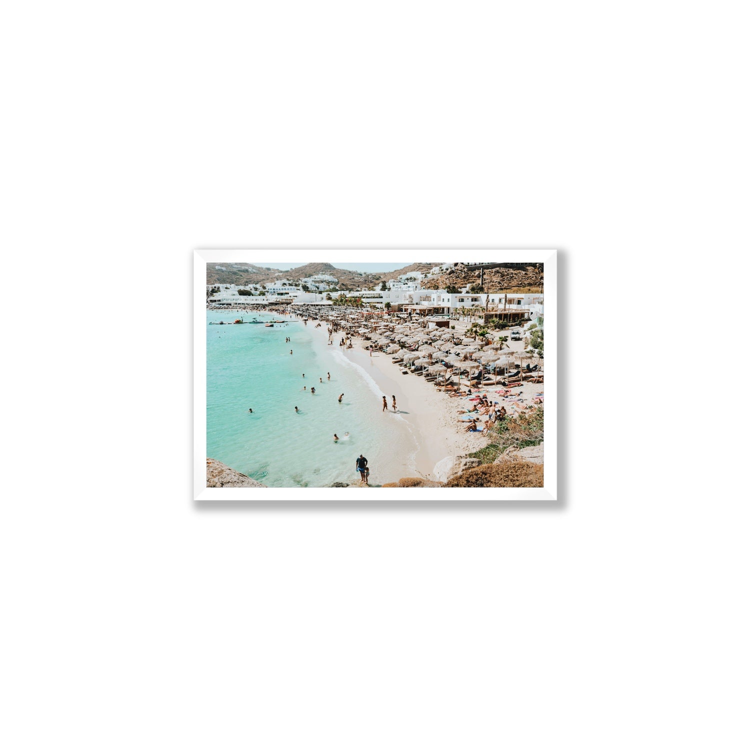 Aquaholic Mykonos Greek island wall art Medium full-bleed fine art print in white frame