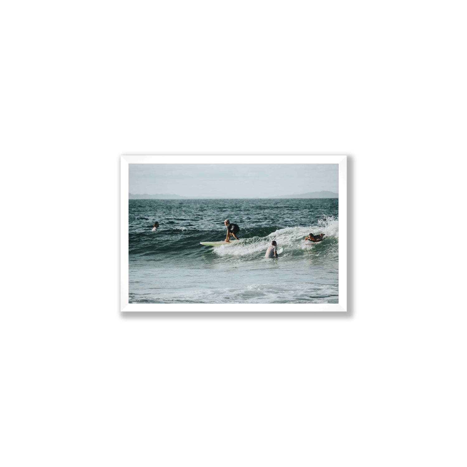 The Boys of Summer Byron Bay Surf coastal wall art Medium full-bleed fine art print in white frame