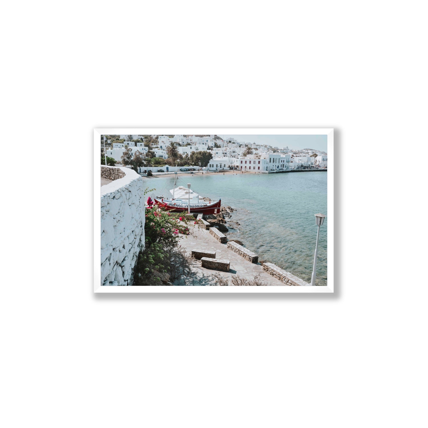 Harika Mykonos Greek island wall art Large full-bleed fine art print in white frame