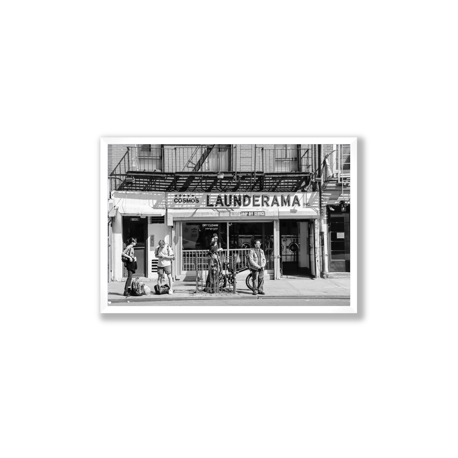 Launderama New York NYC Black & White wall art Large full-bleed fine art print in white frame