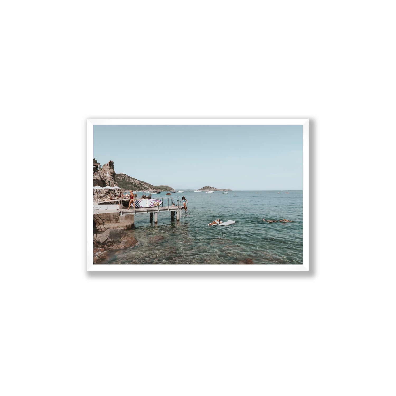 Retro Glamour Tuscany coastal Italian wall art Large full-bleed fine art print in white frame