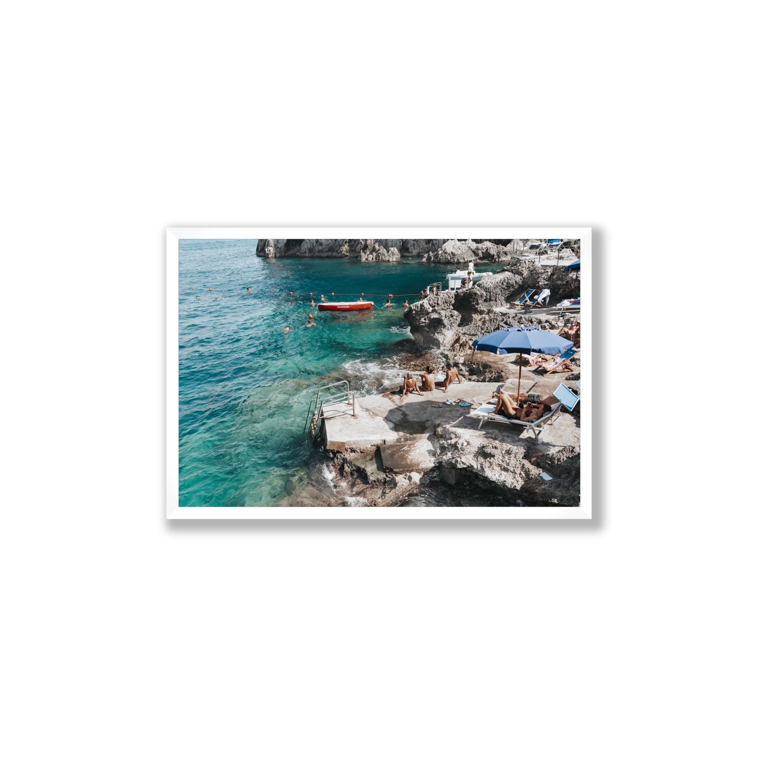 Serenity By The Sea Capri Mediterranean wall art Large full-bleed fine art print in white frame